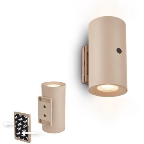Applique LED sans fil avec batterie dimmable 3 niveaux commande tactile lumière blanc chaud 3000 K Ø6,1 cm hauteur 12 cm couleur beige fixation sans perçage