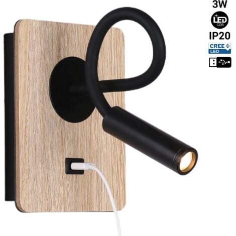 Applique liseuse flexible avec port USB "LONDON USB" - Puce CREE - Noir