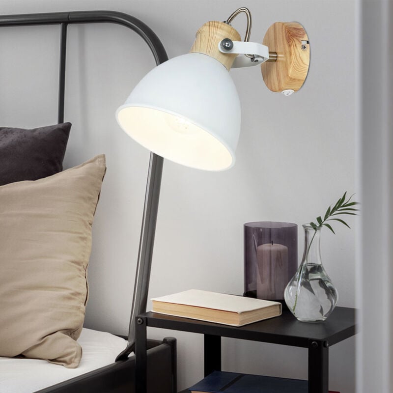 Applique liseuse lampe de salon applique murale lampe de chambre orientable, métal aspect bois blanc, 1x E27, LxH 15 x 18,5 cm