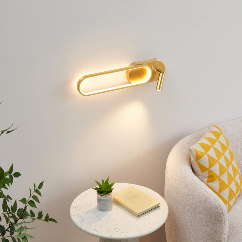Applique liseuse LED intégrée finition laiton double interrupteur - Jena