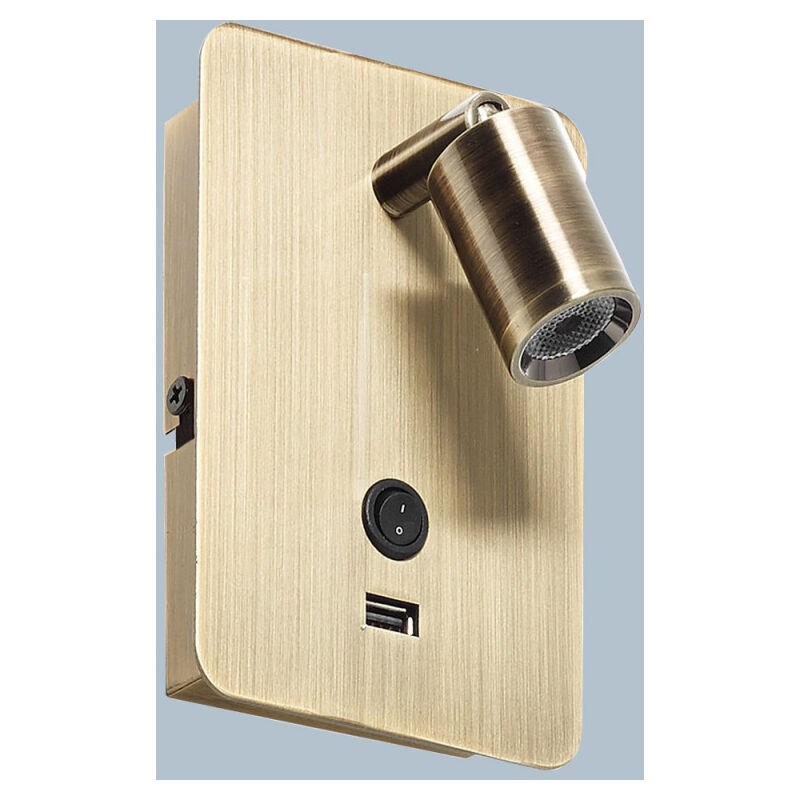 Applique Liseuse Led Laiton Patine Livia Avec Port Usb