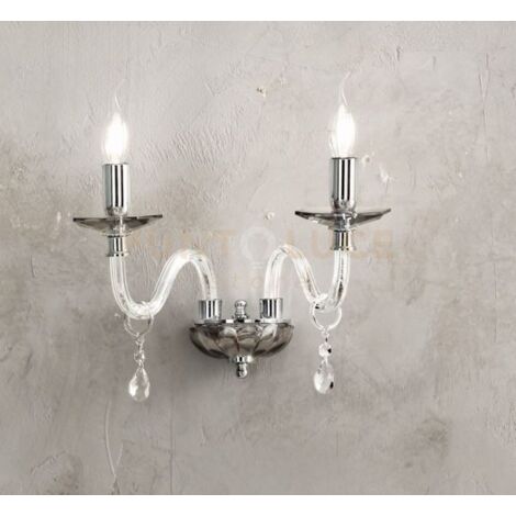 APPLIQUE LIVIA 2 LUCI FUME'- TRASPARENTE E CROMO ATTACCO E14 L.35CM