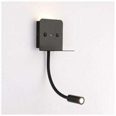 Applique + luce di lettura LED 3W con porta USB, Nero - Nero