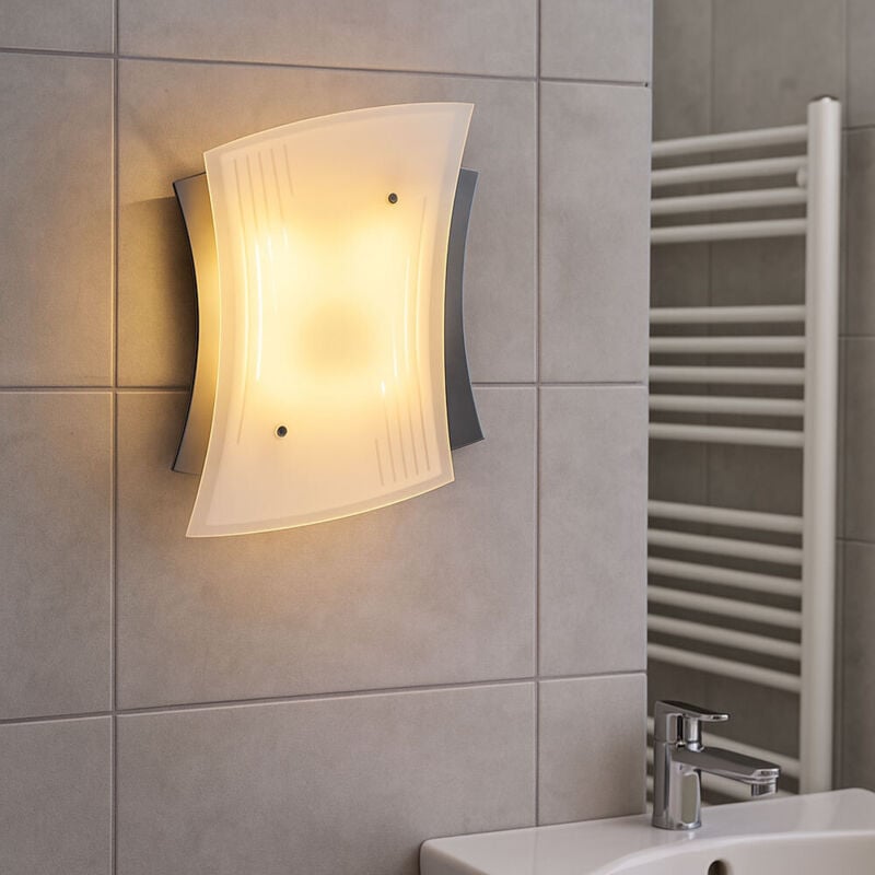 Applique murale, lampe design, lampe d'intérieur, lampe décorative en métal peint, chrome, verre satiné, détails décoratifs, 1x G10q, Lxl 31,5x27,5 cm