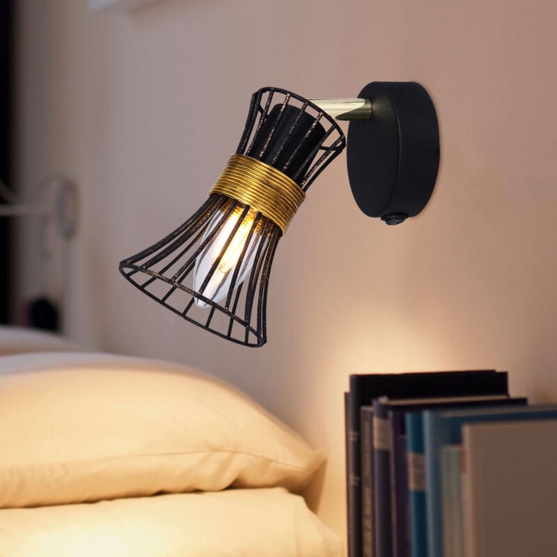 Applique Luminaire Spot Mobile Métal Or Noir Interrupteur Chambre à Coucher