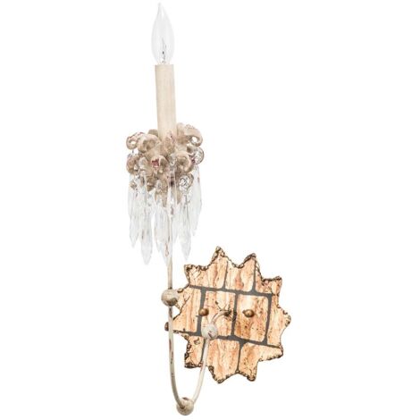 Applique lumineuse acier beige doré H 47 cm éclairage couloir 1 flamme cristaux de verre