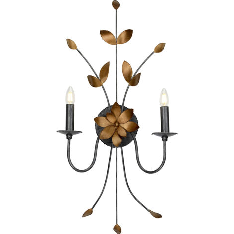 Applique lumineuse acier métal doré h 91,4 cm éclairage couloir 2 flammes classique