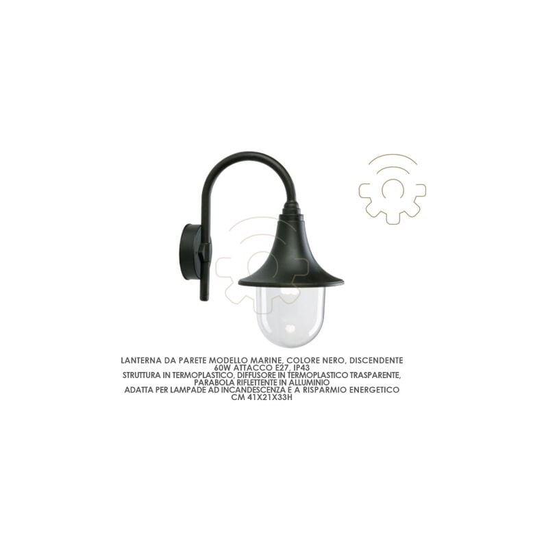 Sovil - Applique lanterne descendant Marine E27 40W noir extA rieur cm41x22x33