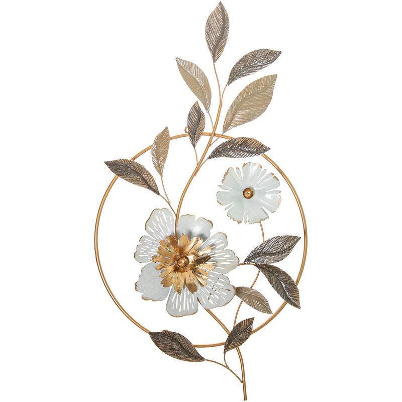 Ornement mural en métal fleurs or/blanc 50X90X6 Cm
