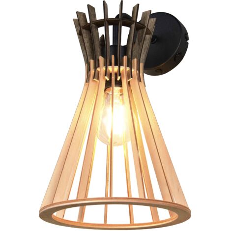 Applique, metallo e MDF, nero opaco e finitura naturale, H 36 cm, Alice