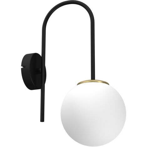 Applique minimaliste noire boule blanche laiton E14