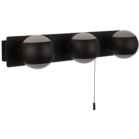 Applique miroir métal G9 IP44 Up Down L: 45 cm avec interrupteur noir blanc mat abat-jour sphérique à 3 lampes