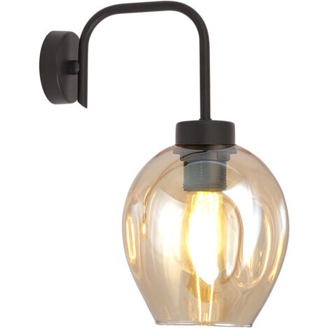 Applique Moderna 1 Luce Auriga In Accaio Nero E Vetro Ambra