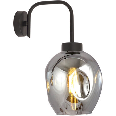 Applique Moderna 1 Luce Auriga In Accaio Nero E Vetro Fumè