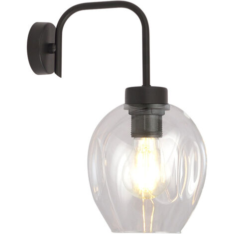 Applique Moderna 1 Luce Auriga In Accaio Nero E Vetro Trasparente