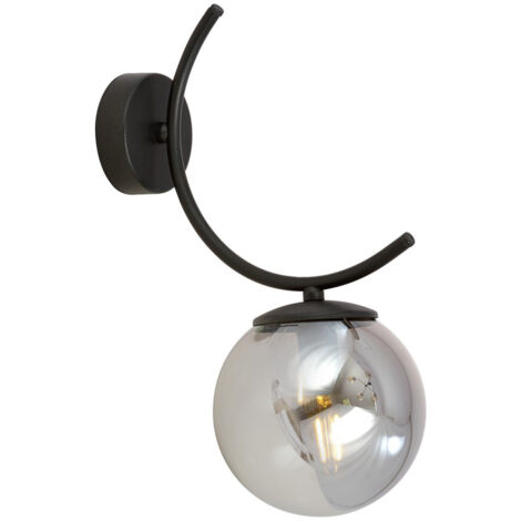 Applique Moderna 1 Luce Coeo In Acciaio Nero E Diffusore In Vetro Fumè