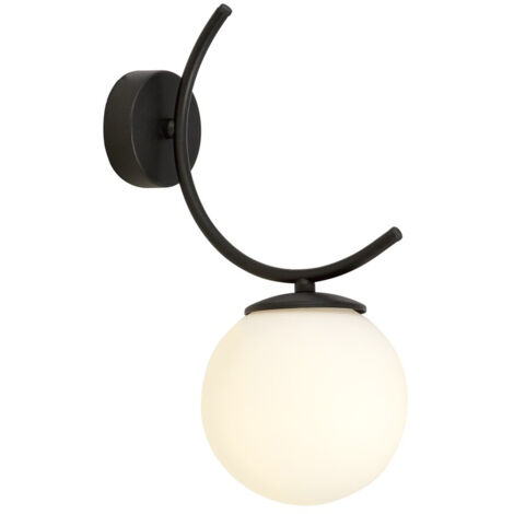 Applique Moderna 1 Luce Coeo In Acciaio Nero E Diffusore In Vetro Opale