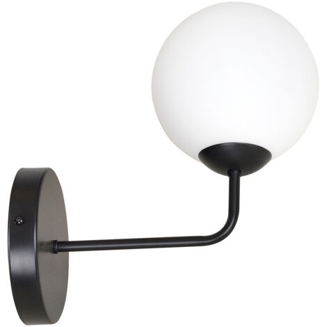 Applique Moderna 1 Luce Nezha In Acciaio Nero E Sfera In Vetro Opale