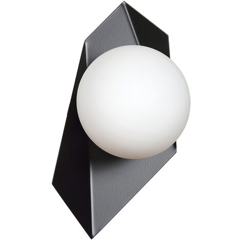 Applique Moderna 1 Luce Parvati In Acciaio Nero E Sfera Vetro Opalino