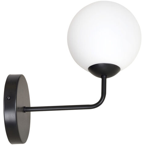 Applique Moderna 1 Luce Susanoo In Acciaio Nero E Vetro A Sfera Bianco