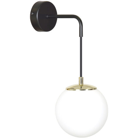 Applique Moderna 1 Luce Tsukuyomi In Acciaio Nero E Oro E Vetro A Sfera Opale