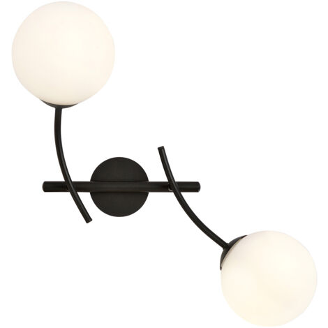 Applique Moderna 2 Luci Oceano In Acciaio Nero Bracci Regolabili E Vetro Opalino