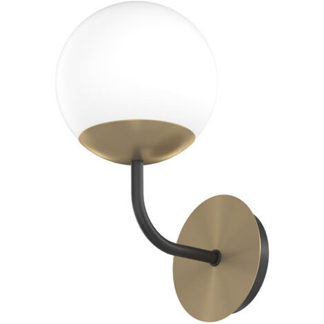 Applique Moderna Clear Metallo Nero E Ottone Vetro Bianco 1 Luce E27