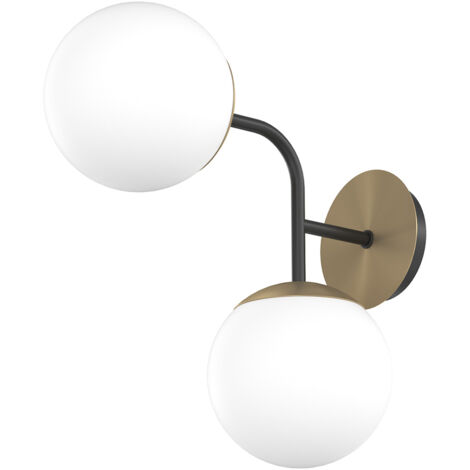 Applique Moderna Clear Metallo Nero E Ottone Vetro Bianco 2 Luci E27