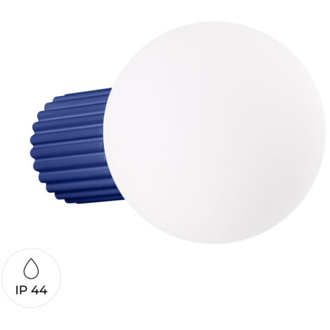 Applique moderna color oltremare con corpo scanalato e sfera in vetro bianco per bagno o corridoio 1xG9 8W IP44 HALO Sollux Lighting