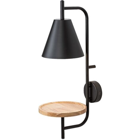 Applique moderna nera opaca con mensola legno E27 Rabalux