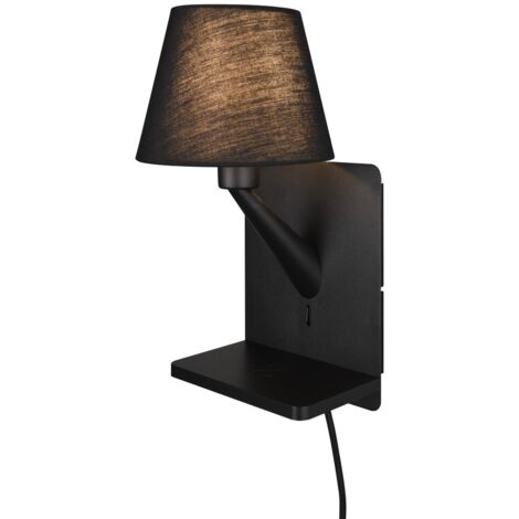 Applique moderna nera opaca con mensola USB Qi E14 Trio