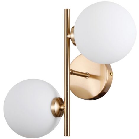 Applique moderna ottone 2 sfere vetro bianco G9 Italux