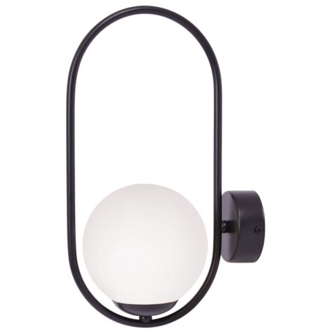 Applique moderna PARVA Kaja vetro bianco, metallo nero E14
