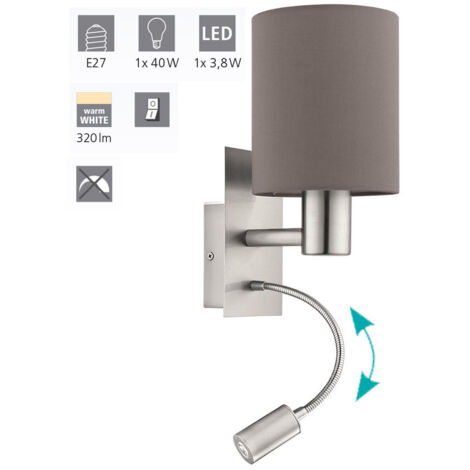 Applique Moderna Pasteri Acciaio Nichel Satinato Stoffa Tortora Luce E27 Ip20