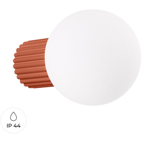 Applique moderna, rosso ocra, corpo scanalato, sfera in vetro bianco, per bagno, corridoio, 1xG9 8W IP44, HALO Sollux Lighting