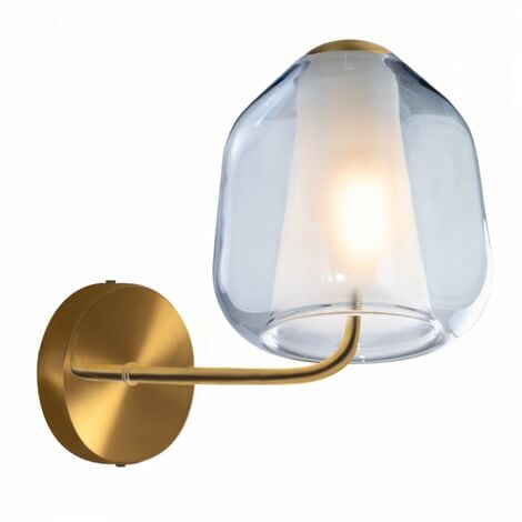 Applique moderna top light double skin 1176 a beta e27 led vetro lampada parete, vetro blu, finitura metallo ottone satinato