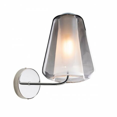 Applique moderna top light double skin 1176 a gamma e27 led vetro lampada parete, finitura metallo cromo lucido, vetro fumè
