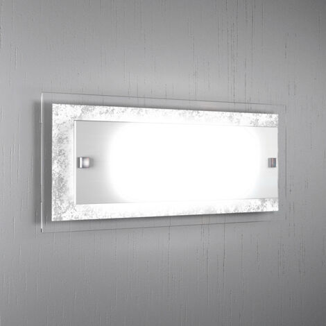 Applique Moderna Tray Metallo Bianco Vetro Foglia Argento 2 Luci E27