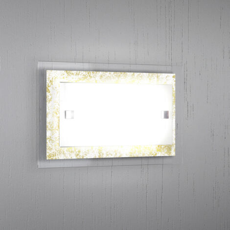 Applique Moderna Tray Metallo Bianco Vetro Foglia Oro 1 Luce E27