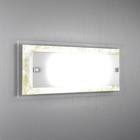 Applique Moderna Tray Metallo Bianco Vetro Foglia Oro 2 Luci E27