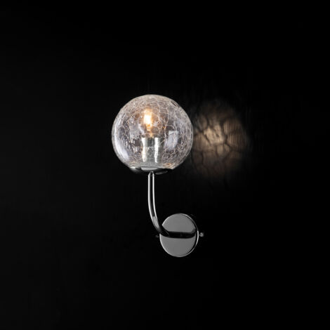 Applique moderne en fer chromé poli avec sphère en verre transparent