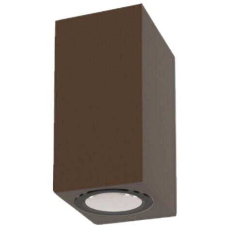 Applique moderno lampadari bartalini ebuk two gu10 led ip54 alluminio vetro biemissione, finitura metallo corten