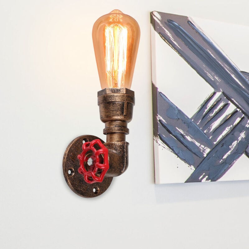 Applique Mural en Fer Lampe Vintage Rétro en Forme Conduites d'Eau E27 pour Chambre Couloir Escalier Rouille