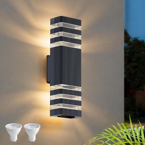 Applique Mural Intérieur/Extérieur, IP65Luminaire d'extérieur Applique murale GU10 Up Down 3000K,LED Lampe murale - Luminaire Éclairage Garage Anthracite
