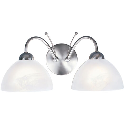 Applique murale 2 lumières MILANESE, métal argent satiné et verre marbré E14 2x60w max