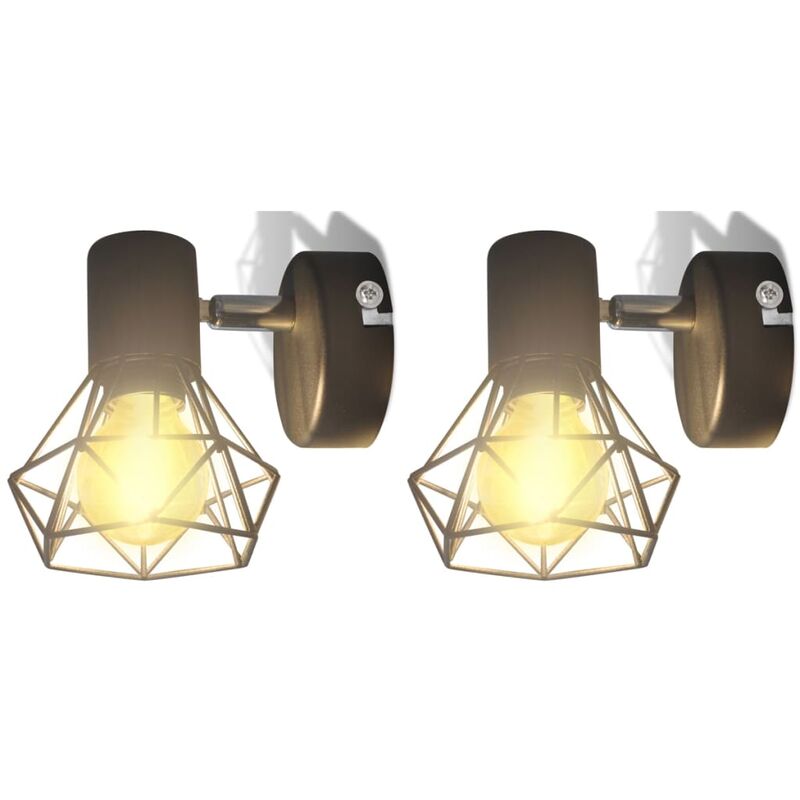 applique murale 2 pcs style industriel noir avec ampoule led -