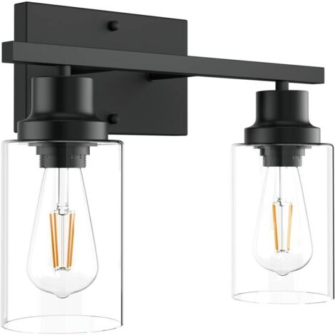 Applique murale à 2 lumières pour salle de bain au-dessus du miroir - Applique murale avec abat-jour en verre transparent et base en métal - Pour chambre à coucher, salon - RWApplique murale chambre