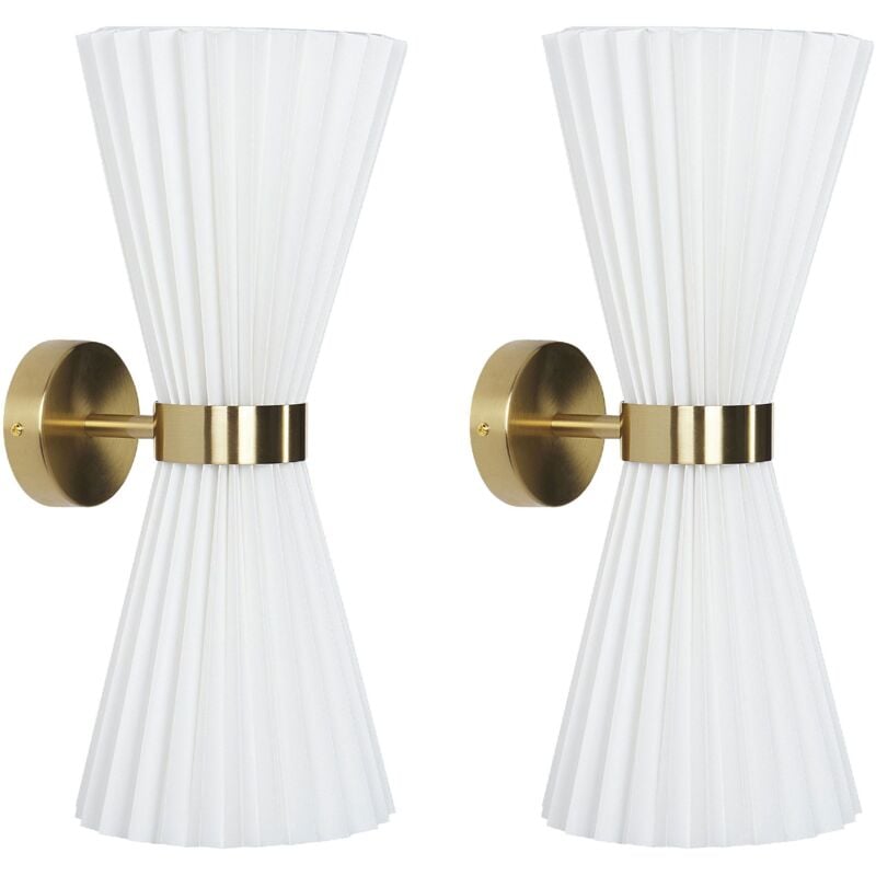 Set 2 Appliques Murales à Abat-Jour en Coton Forme Sablier et Métal 2 Lumières Blanc Telang