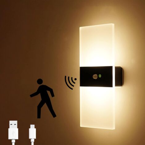 Applique murale à capteur LED, rechargeable par USB, applique murale LED sans fil alimentée par batterie avec détecteur de mouvement, luminaires muraux intérieurs s'allume/s'éteint automatiquement, la