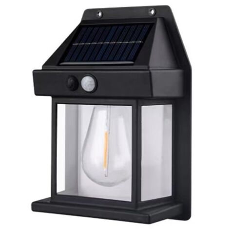 Applique murale à filament de tungstène alimentée à l'énergie solaire, lampe de jardin extérieure à détecteur de mouvement, ampoule rétro à filament de tungstène LED, éclairage public étanche à interr